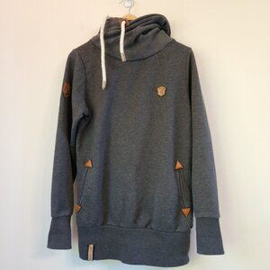 Naketano HoodieGray Cowl Neck Pullover Sweatshirt Logo Unisex Adult L Casual